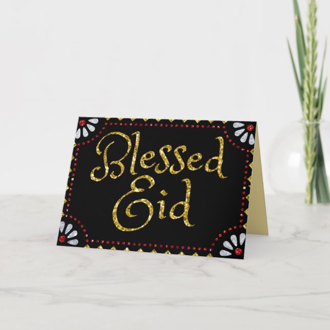 Välsignat gratulationskort för Eid Glitter Kort (Framsida)