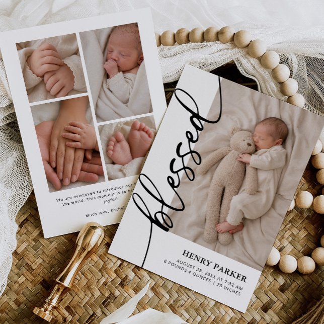 Välsignat minimalistiskt babyfoto födelse meddelande (Skapare uppladdad)