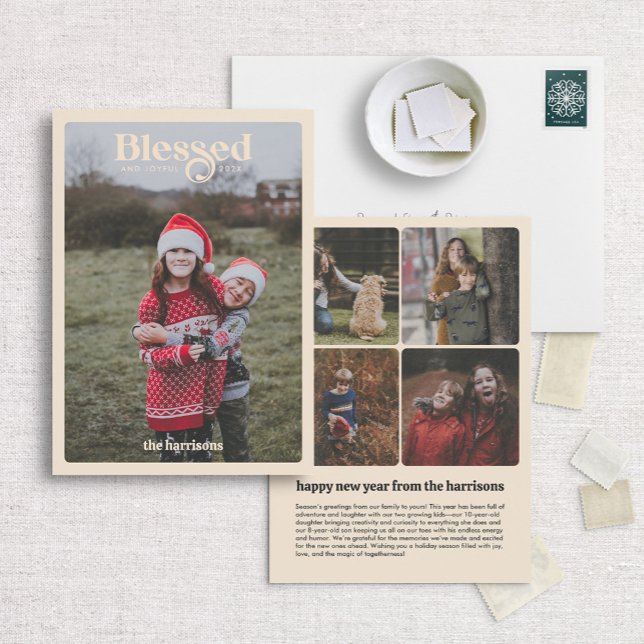 Välsignat Retro-inspirerat fotopriskort Julkort (Skapare uppladdad)