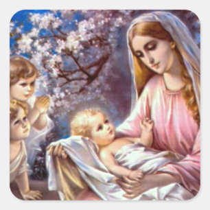 Välsignat Virgin Mary och Spädbarn Jesus Fyrkantigt Klistermärke