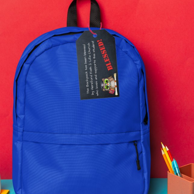 Välsignelse av Märkrn Backpacks Church Prayer Presentetikett (Skapare uppladdad)
