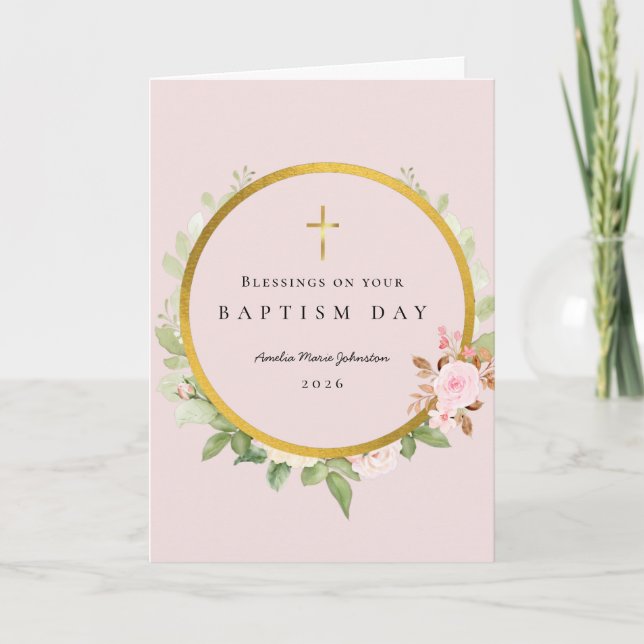 Välsignelser för dop Rose Gold Botanisk Kort (Framsida)