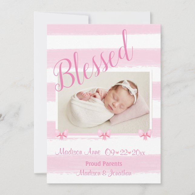 Välsignerad Rosa Fotoskript Anpassa Girly Birth Meddelande (Framsida)
