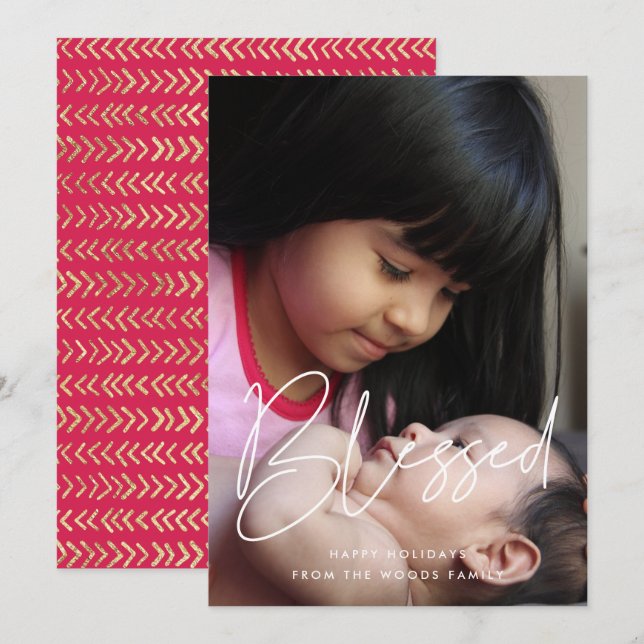 Välsignerat, modernt, minimalistiskt, inspirerande julkort (Fram/baksida)