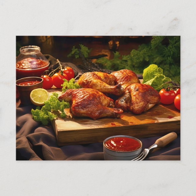 välsmakande grillade kycklingspett vykort (Framsida)