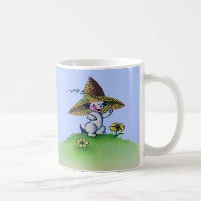 välsmakande valp hund med stor halmhatt kaffemugg (Höger)
