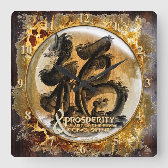 VÄLSTÅNDANSLUTNINGEN: Konst av kinesisk Fengshui Fyrkantig Klocka (Framsida)
