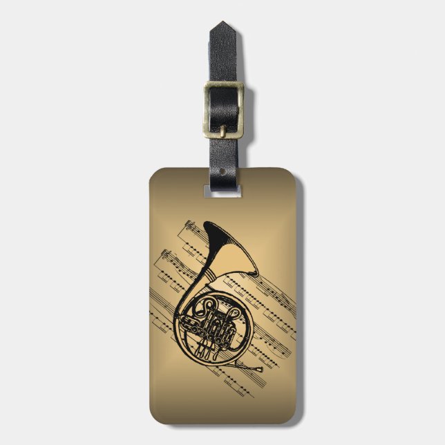 Valthorn med notbladbakgrund bagagebricka (Vertikal Framsida)