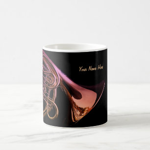 Valthornmusikalen instrumenterar avbildar kaffemugg
