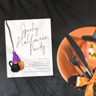 Value Cat Broomstick Spooky Halloween-inbjudan Flygblad