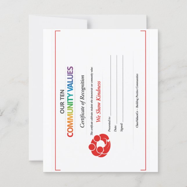 Value Inclusion Certificate 4.5x 5.6 Paper Sheet (Framsida)