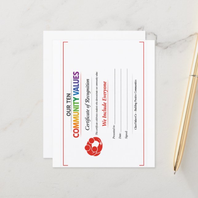 Value Inclusion Certificate 4.5x 5.6 Paper Sheet (Fram/Back In Situ)