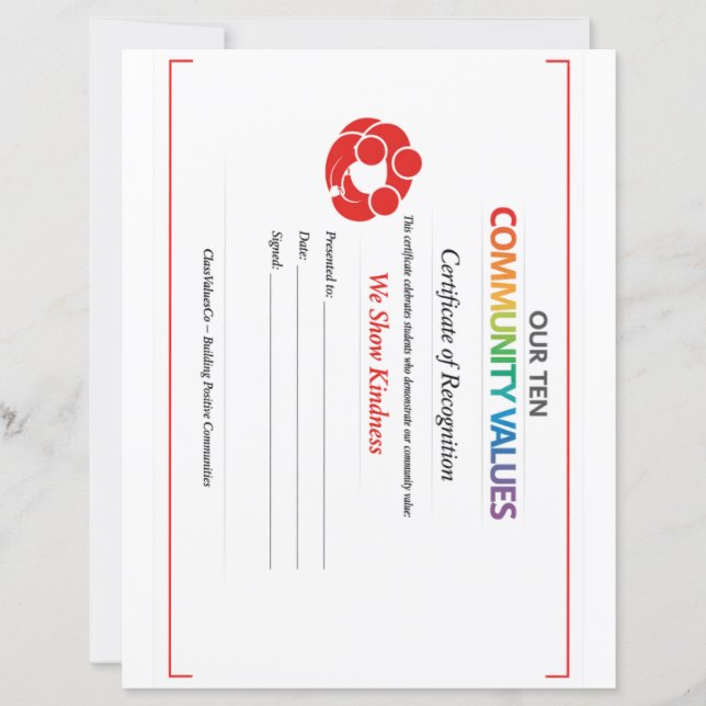 Value Inclusion Certificate 8.5x11 Paper Sheet  (Framsida)