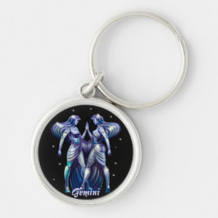Valuegem Gimini Horroscope KeyChain Rund Silverfärgad Nyckelring