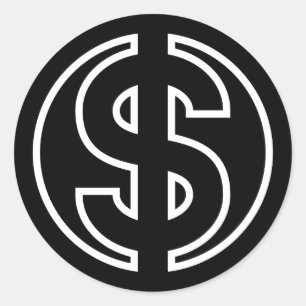 Valuta för dollarsymbol i svart cirkel runt klistermärke
