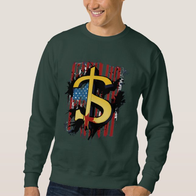 Valutaelegans: Dollar-design T-shirt" Lång Ärmad Tröja (Framsida)