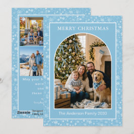 Valv Multi-Foto Familj Blå Vinter Snöflinga Julkort