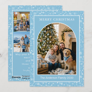 Valv Multi-Foto Familj Blå Vinter Snöflinga Julkort