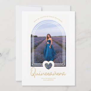 Valv spansk Navy Blue Heart Foto Quinceañera Inbjudningar