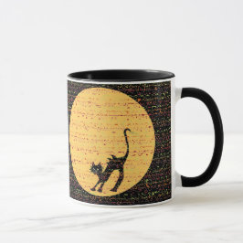 Välva sig den svart den festliga katten och mugg