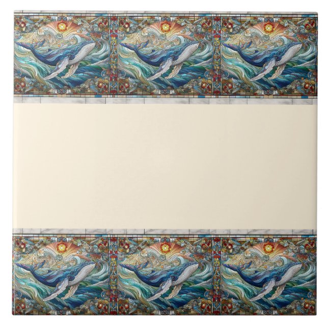 Vålval's Delight a stached Glass Ocean Tale gräns Kakelplatta (Framsidan)