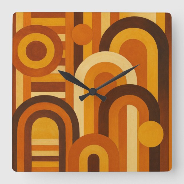 Valvbågar och solfläckar Retro MCM Geometrisk Desi Fyrkantig Klocka (Framsida)