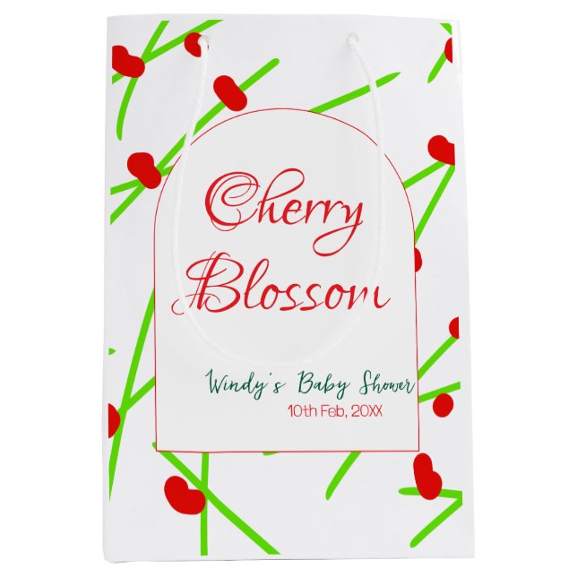 Valvbåge körsbärsblom rosa grön baby shower na (Framsidan)