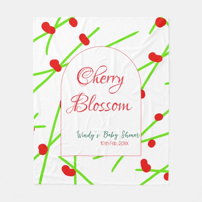 Valvbåge körsbärsblom rosa grön baby shower na fleecefilt (Framsidan)