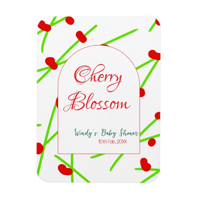 Valvbåge körsbärsblom rosa grön baby shower na magnet (Vertikal)