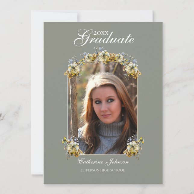 Välvd salvia grön blomster examen inbjudningar (Framsida)