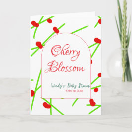 Valvform körsbärsblom rosa grön baby shower mö kort