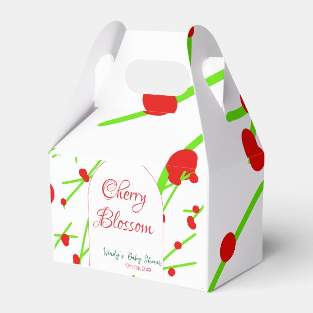 Valvform körsbärsblom rosa grön baby shower mö presentaskar (Framsidan Sidan)