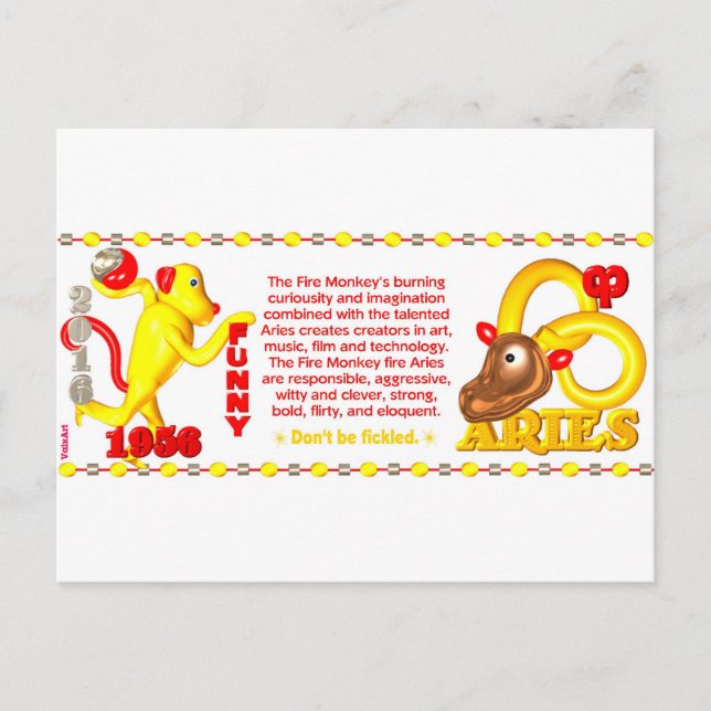 ValxArt zodiac Fire monkey Aries, född 1956 2016 Vykort (Framsida)
