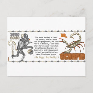 ValxArt Zodiac Scorpio Metall Monkey 1980 1920 Vykort