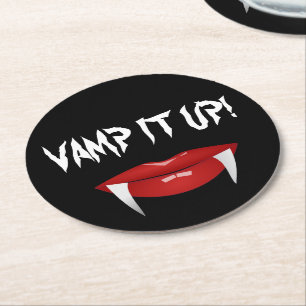"VAMPIG IT UPP!" Vampire Fangs Halloween Underlägg Papper Rund