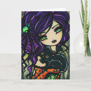 Vampire Black Cat Halloween Fantasy Fairy Art Kort