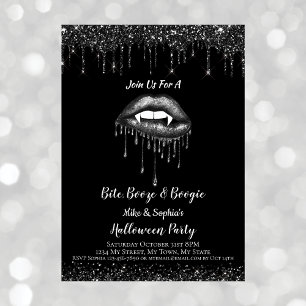 Vampire Black Glitter Läppar & Fangs Vuxen Hallowe Inbjudningar