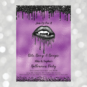 Vampire Black Glitter Läppar Vuxen Halloween Lila Inbjudningar