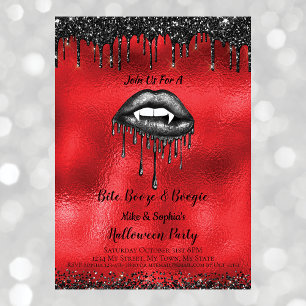 Vampire Black Glitter Läppar Vuxen Halloween Red Inbjudningar