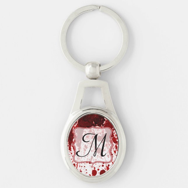 Vampire Blood Dripping Bassäng Crimson Red Nyckelr Ovalt Silverfärgad Nyckelring (Framsidan)