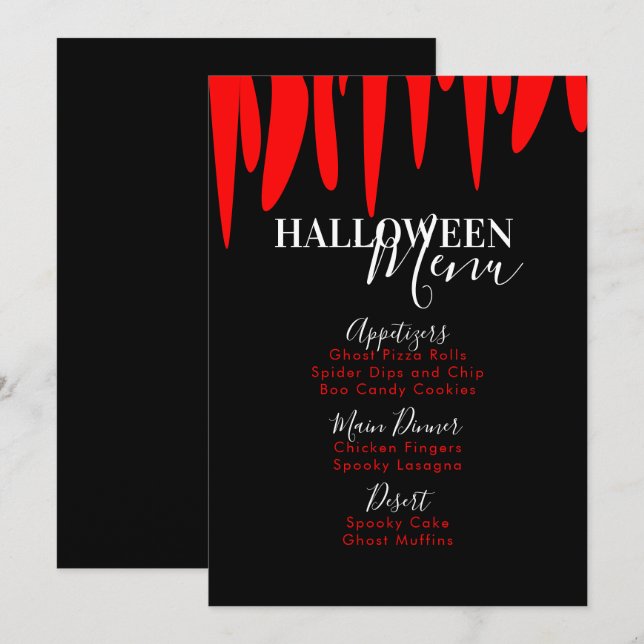 Vampire Blood Halloween Vuxen Party Menu Julkort (Fram/baksida)