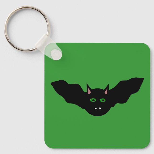 Vampire Cat Faced Fladdermus Halloween Anpassnings Nyckelring (Framsida)