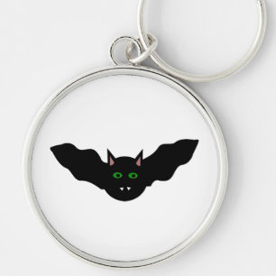 Vampire Cat Faced Fladdermus Halloween Keychain Rund Silverfärgad Nyckelring