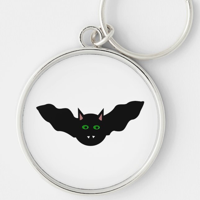 Vampire Cat Faced Fladdermus Halloween Keychain Rund Silverfärgad Nyckelring (Framsidan)