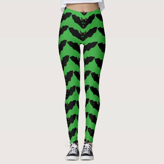 Vampire Cat Faced Fladdermus Halloween Leggings (Framsida)