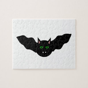 Vampire Cat Faced Fladdermus Halloween Puzzle Pussel