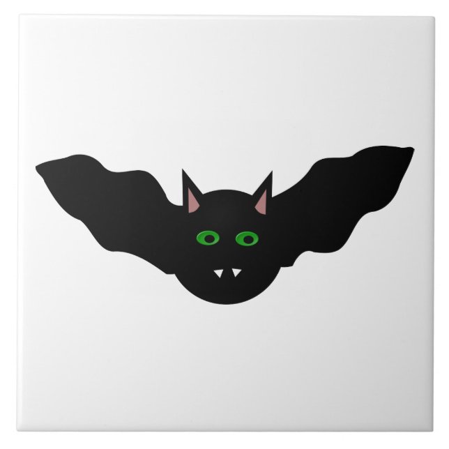 Vampire Cat Faced Fladdermus Halloween Tile Kakelplatta (Framsidan)