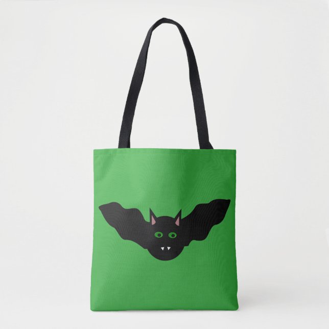 Vampire Cat Faced Fladdermus Halloween Tote Bag Tygkasse (Framsida)