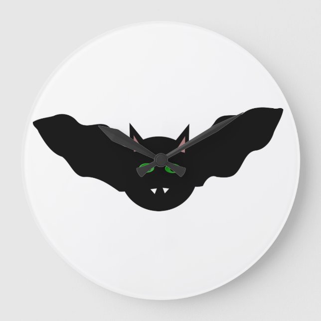 Vampire Cat Faced Fladdermus Halloween Wall Clock Stor Klocka (Framsida)