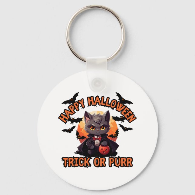 Vampire Cat Halloween Pumpkin Fladdermus Spooky Fe Nyckelring (Framsida)